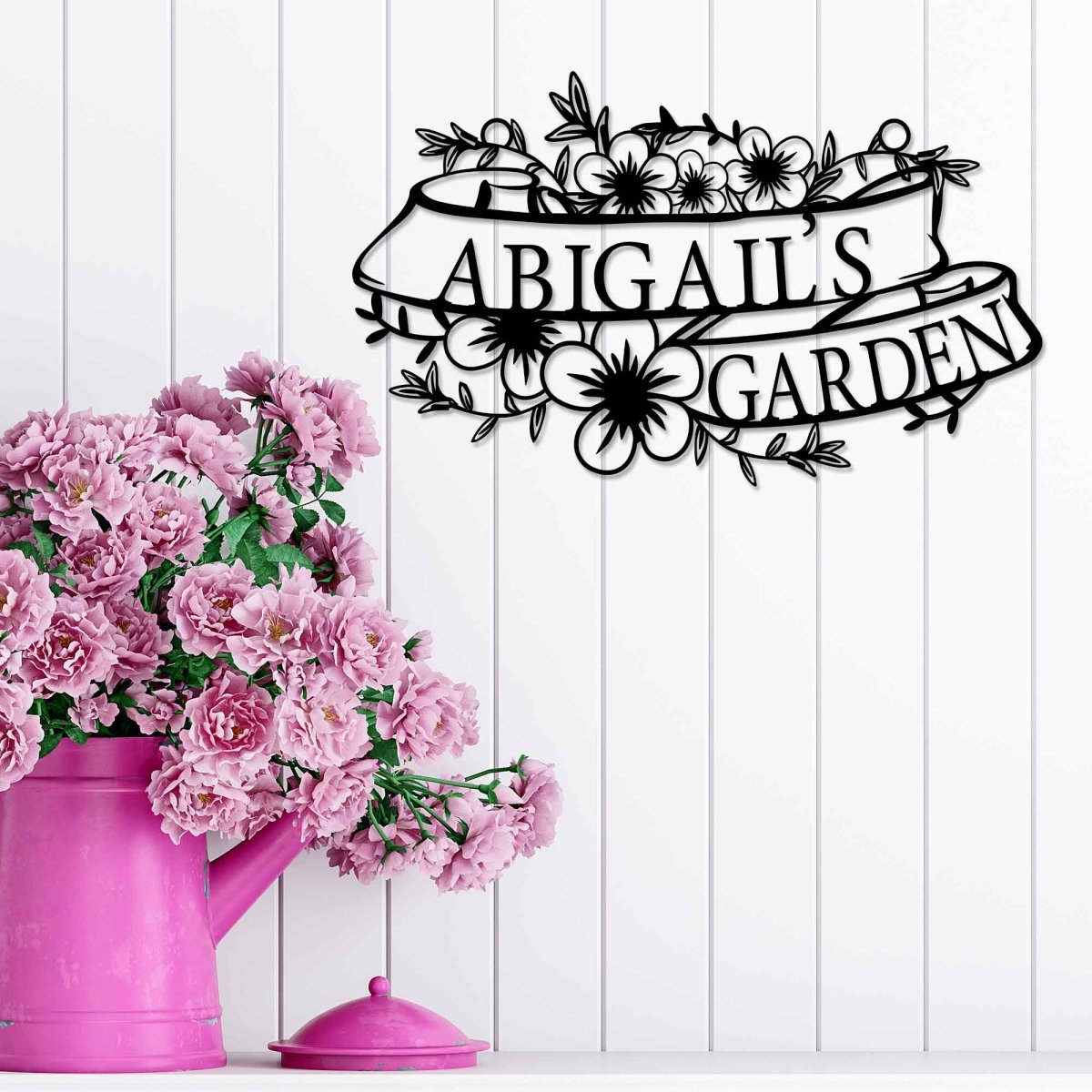 Custom Metal Garden Sign with Flower Design - BrossHome Metal Wall Art