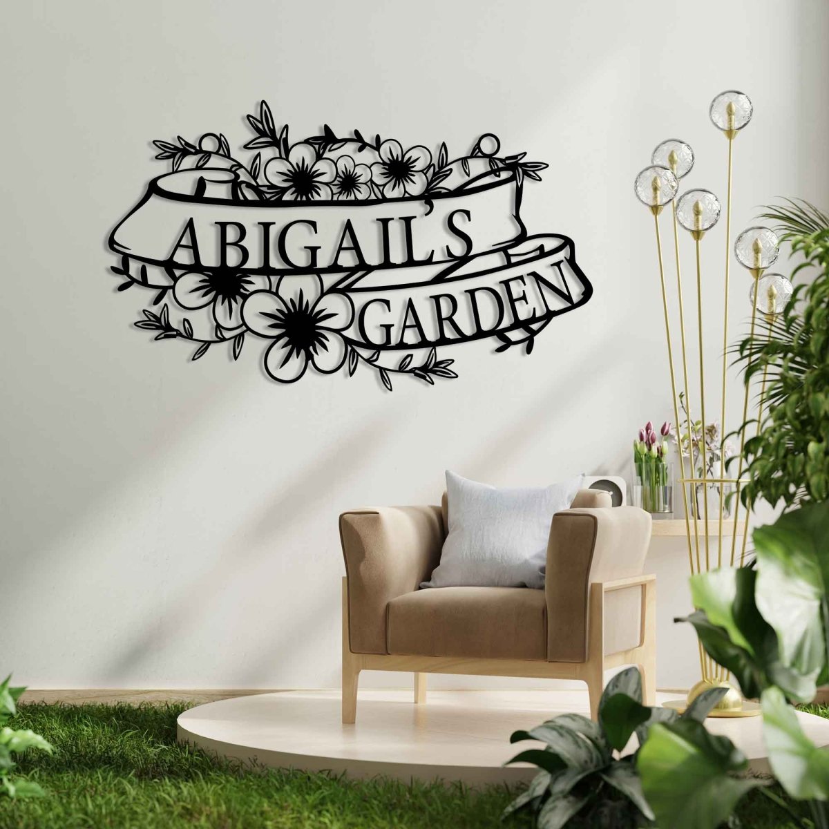 Custom Metal Garden Sign with Flower Design - BrossHome Metal Wall Art