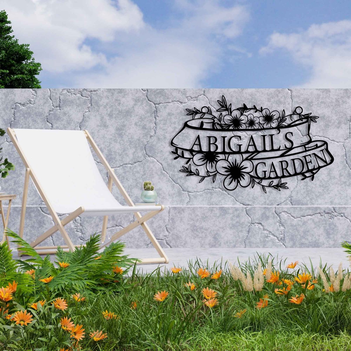 Custom Metal Garden Sign with Flower Design - BrossHome Metal Wall Art