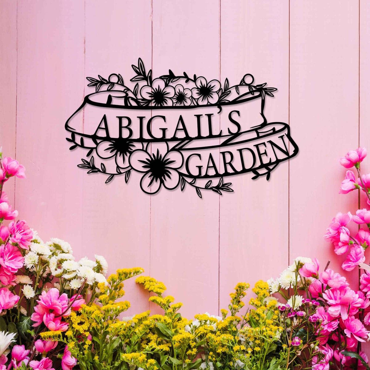 Custom Metal Garden Sign with Flower Design - BrossHome Metal Wall Art