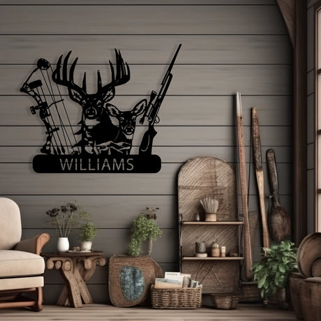 Custom Metal Hunting Sign - Personalized Deer and Archery Design Outdoor Decor with Family Name - BrossHome Metal Wall Art
