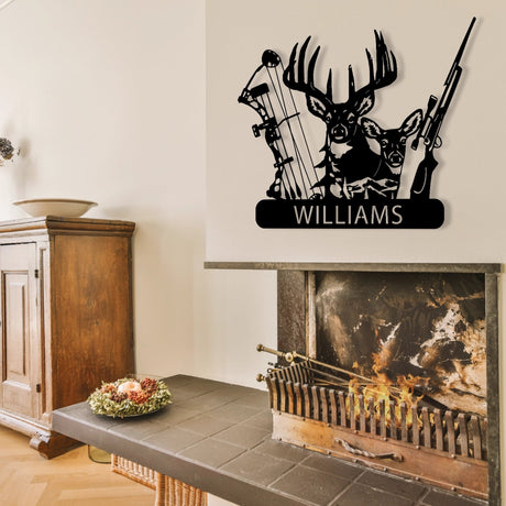 Custom Metal Hunting Sign - Personalized Deer and Archery Design Outdoor Decor with Family Name - BrossHome Metal Wall Art