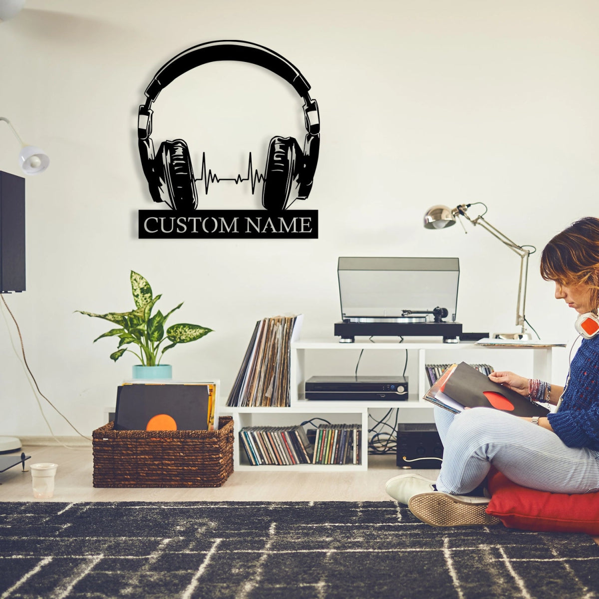 Custom Metal Wall Art Decor - Personalized Headphone Design for Music Lovers with Name Plate - BrossHome Metal Wall Art