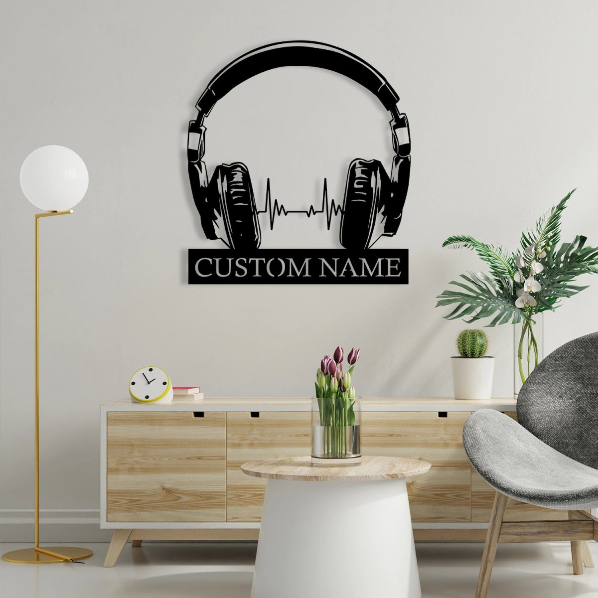 Custom Metal Wall Art Decor - Personalized Headphone Design for Music Lovers with Name Plate - BrossHome Metal Wall Art