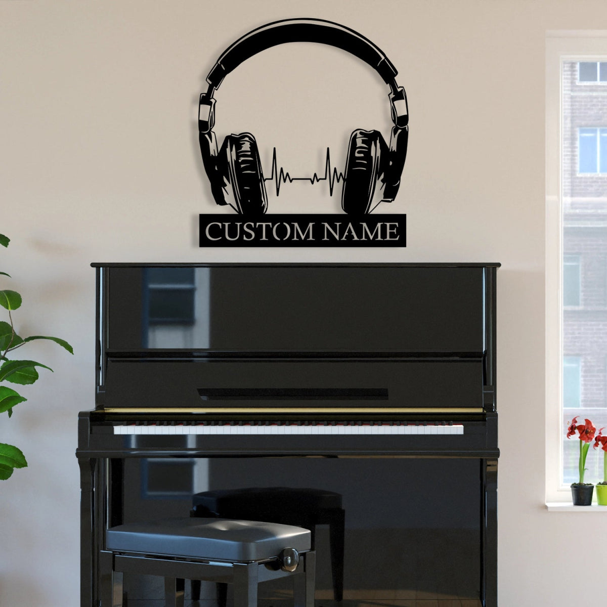 Custom Metal Wall Art Decor - Personalized Headphone Design for Music Lovers with Name Plate - BrossHome Metal Wall Art