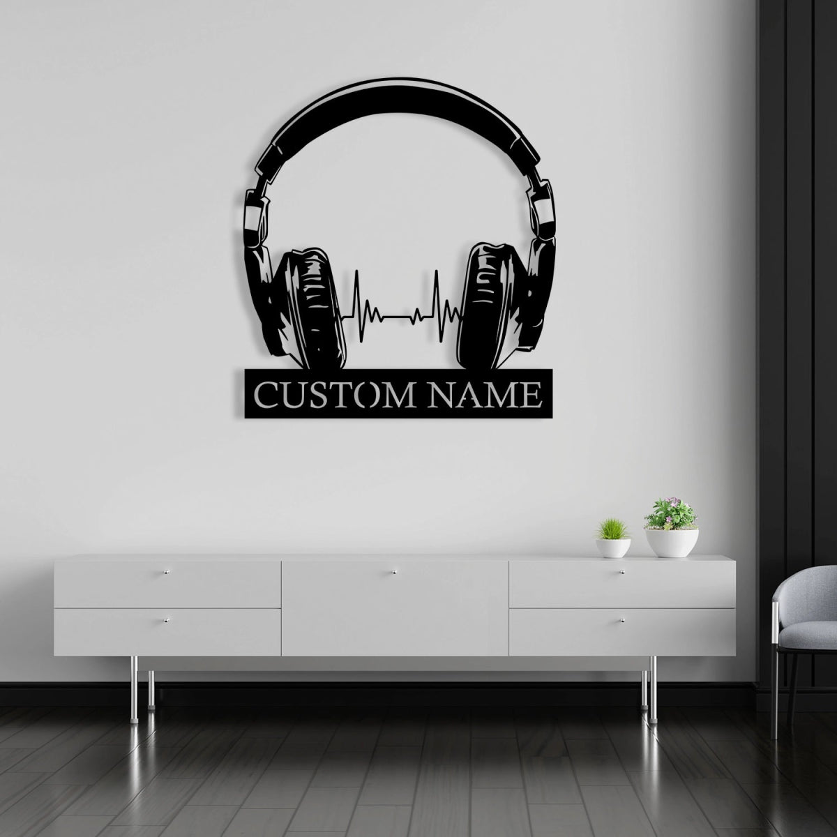 Custom Metal Wall Art Decor - Personalized Headphone Design for Music Lovers with Name Plate - BrossHome Metal Wall Art