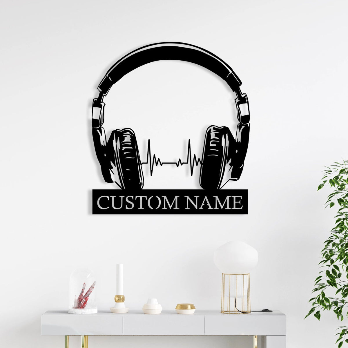 Custom Metal Wall Art Decor - Personalized Headphone Design for Music Lovers with Name Plate - BrossHome Metal Wall Art
