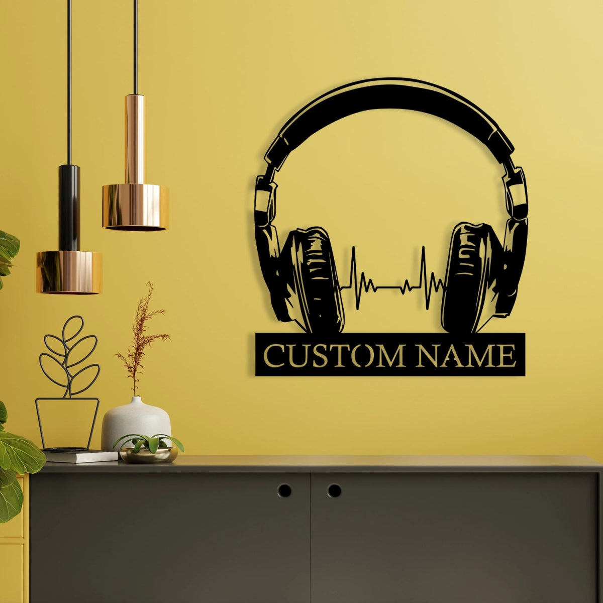 Custom Metal Wall Art Decor - Personalized Headphone Design for Music Lovers with Name Plate - BrossHome Metal Wall Art