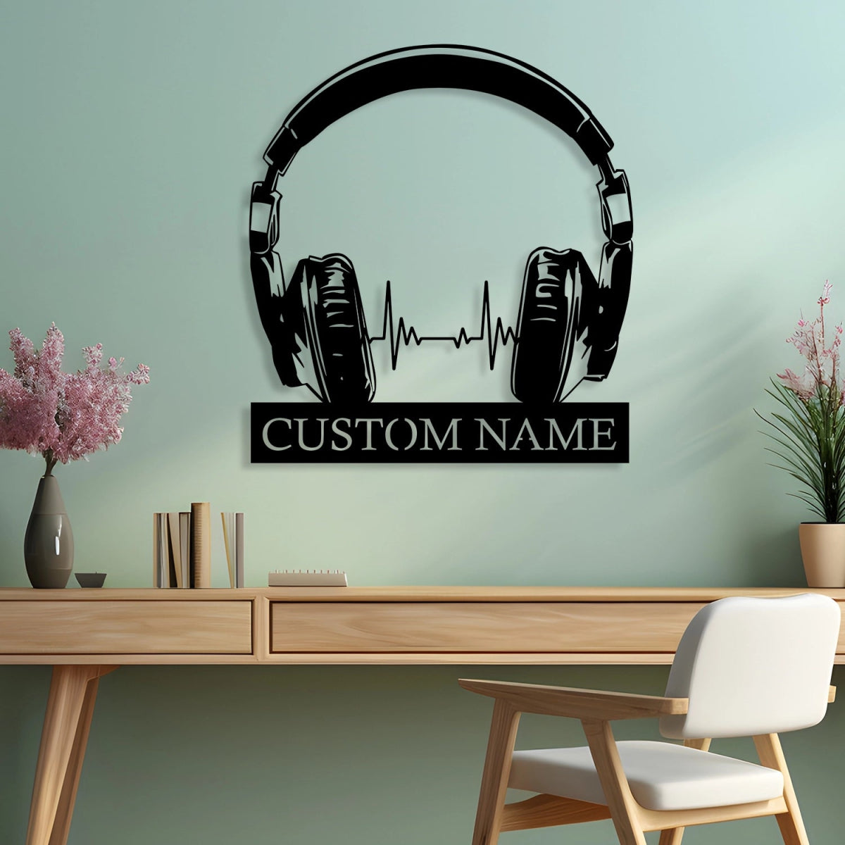 Custom Metal Wall Art Decor - Personalized Headphone Design for Music Lovers with Name Plate - BrossHome Metal Wall Art