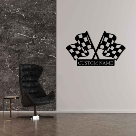 Custom Metal Wall Checkered Flag Sign - BrossHome Metal Wall Art