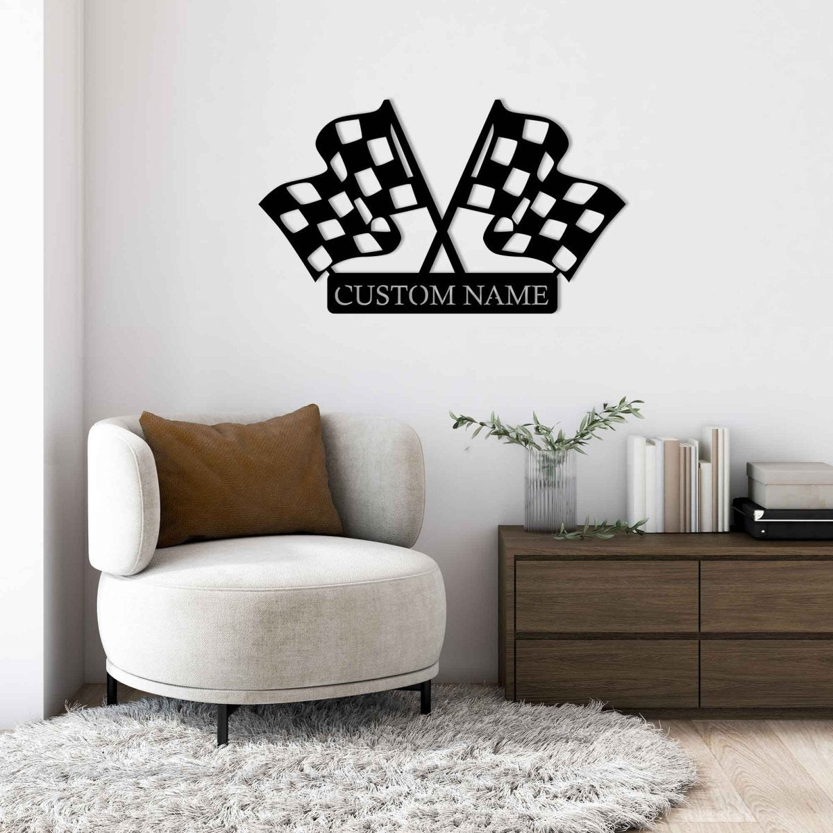 Custom Metal Wall Checkered Flag Sign - BrossHome Metal Wall Art