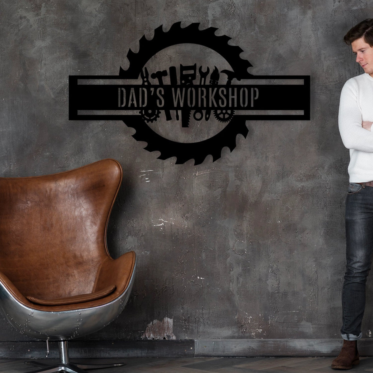 Custom Metal Workshop Sign - Personalized Gear Design Wall Art for Dad's Garage or Shop - BrossHome Metal Wall Art