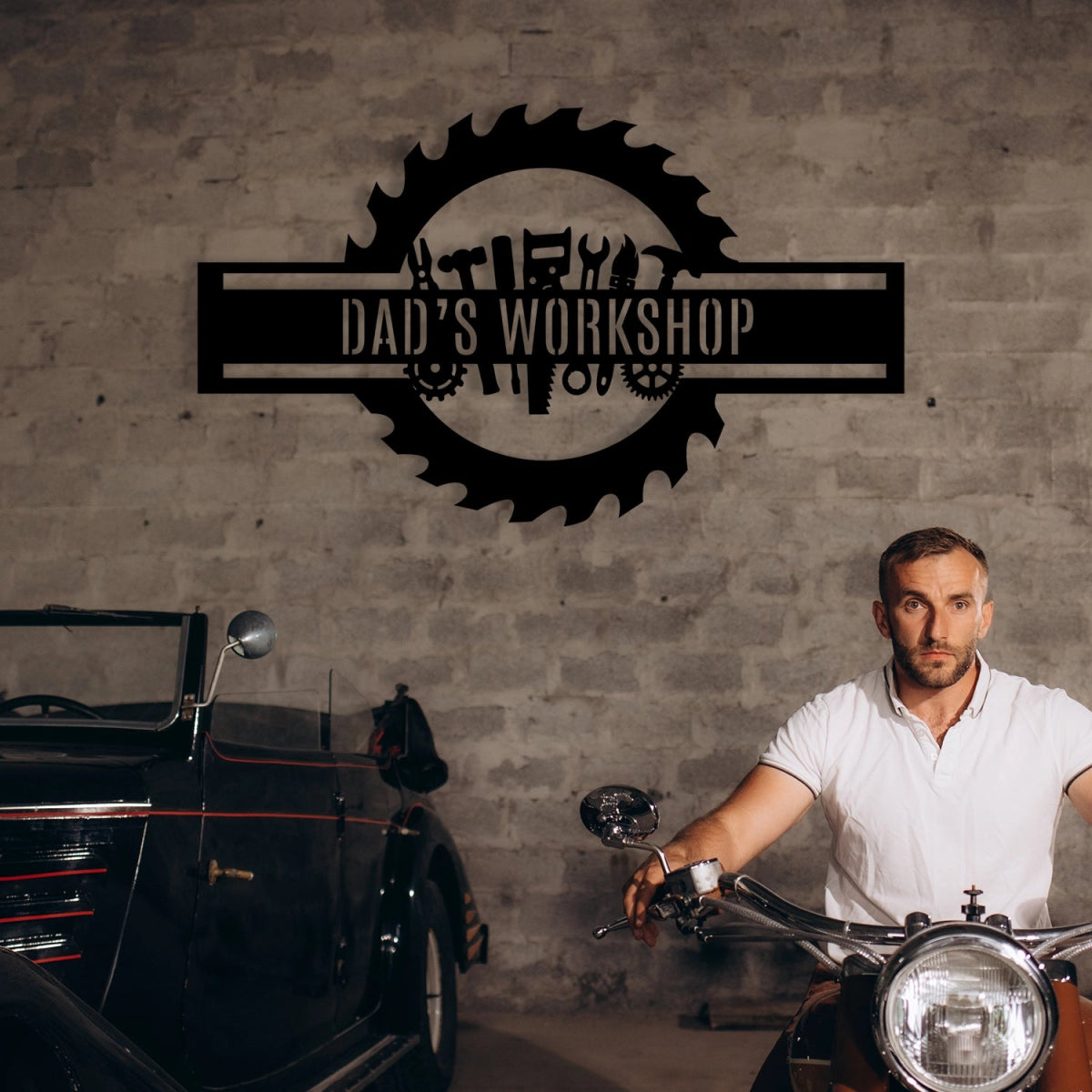 Custom Metal Workshop Sign - Personalized Gear Design Wall Art for Dad's Garage or Shop - BrossHome Metal Wall Art