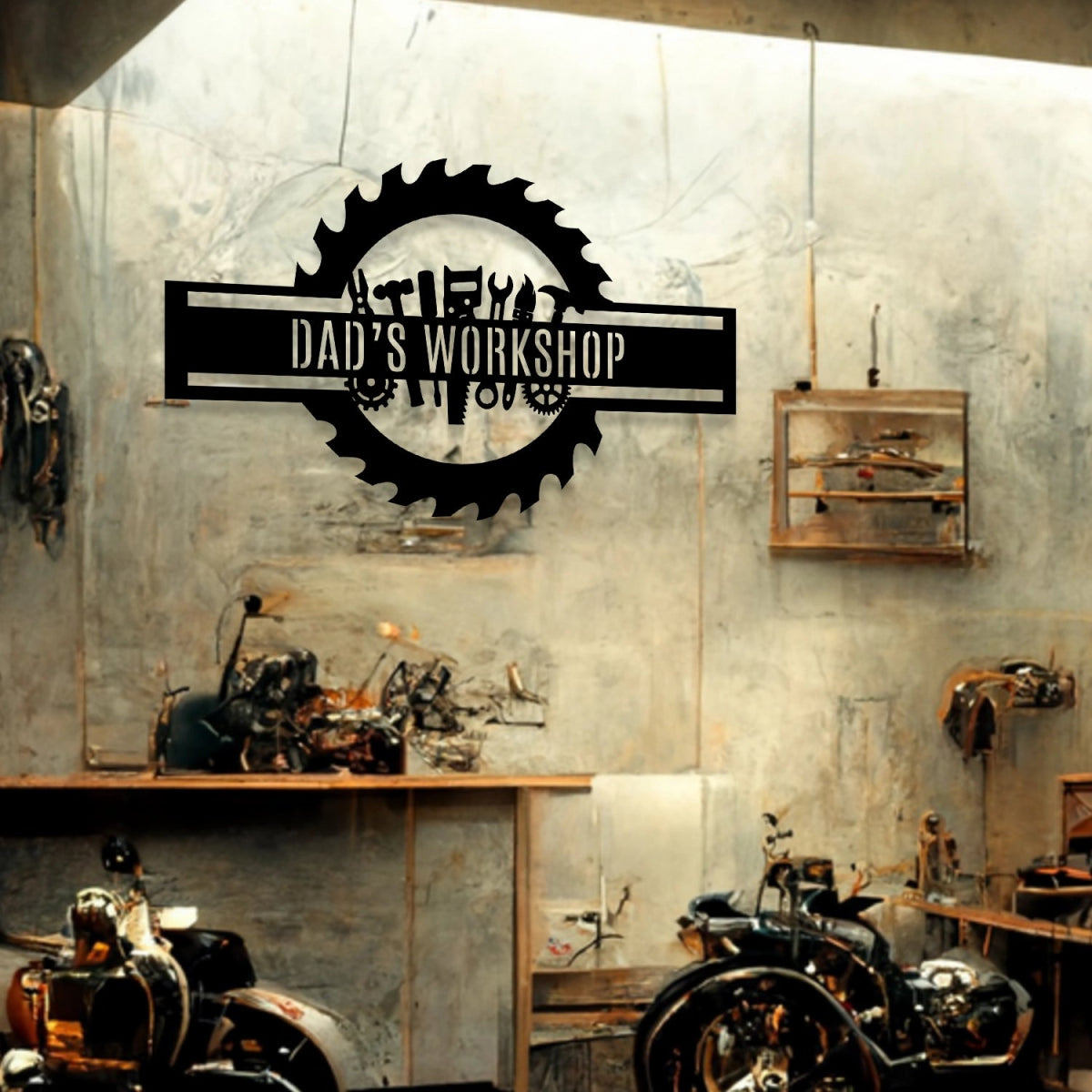 Custom Metal Workshop Sign - Personalized Gear Design Wall Art for Dad's Garage or Shop - BrossHome Metal Wall Art