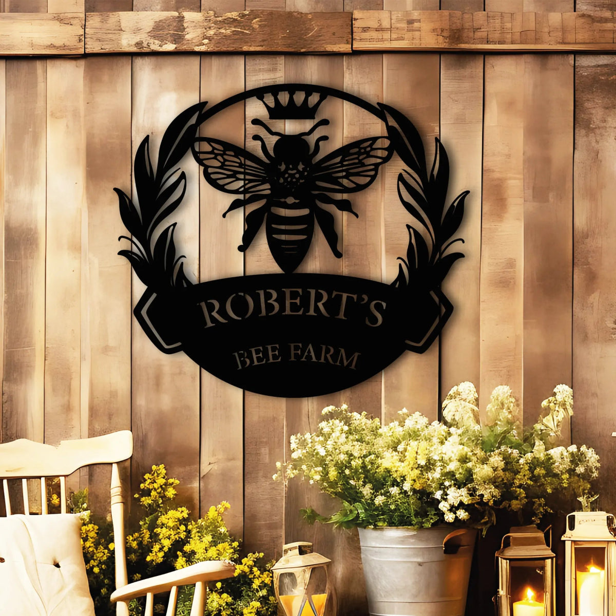 Custom Queen Bee Farmstead Sign - BrossHome Metal Wall Art