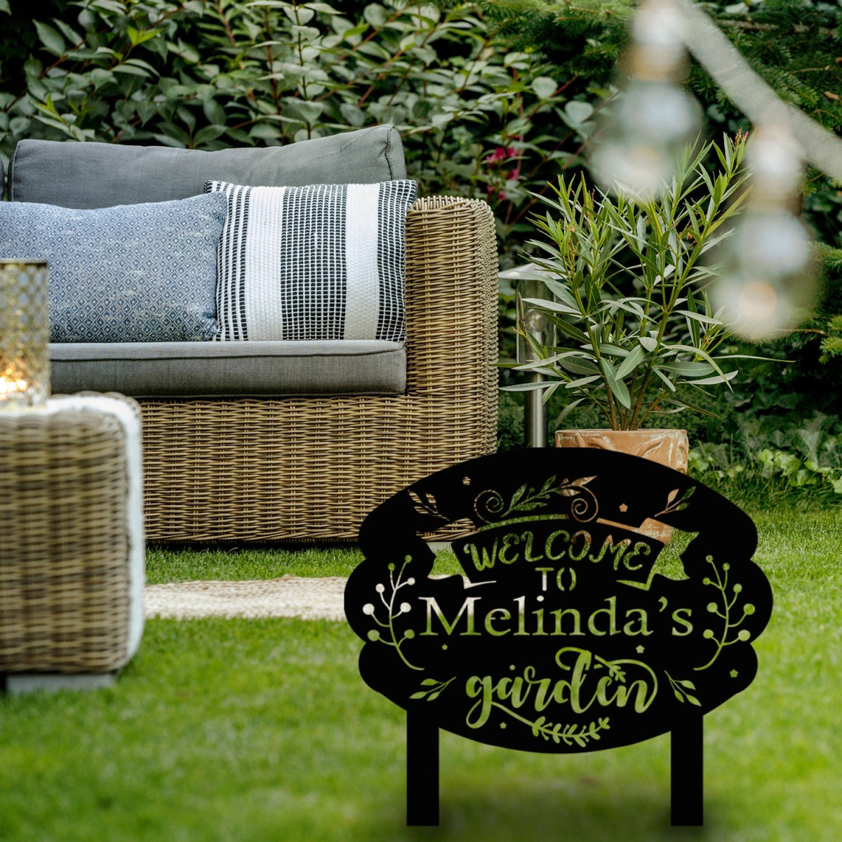 Customizable Garden Sign with Welcome Text - BrossHome Metal Wall Art
