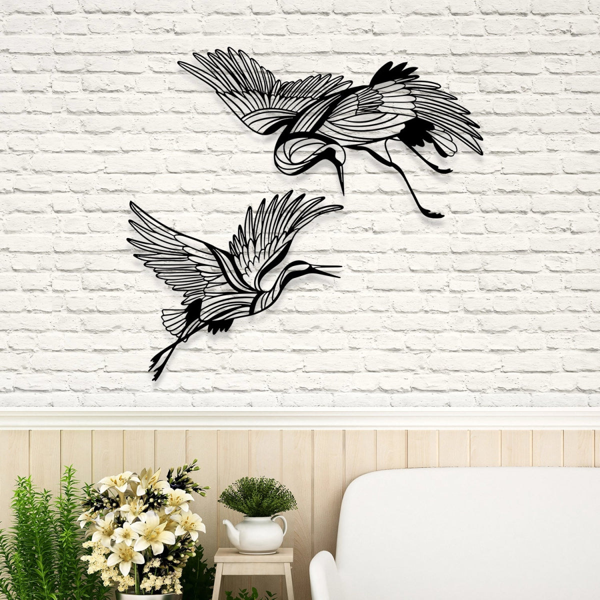 Elegant Birds in Flight Metal Sculpture - BrossHome Metal Wall Art