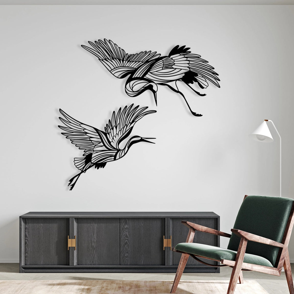Elegant Birds in Flight Metal Sculpture - BrossHome Metal Wall Art