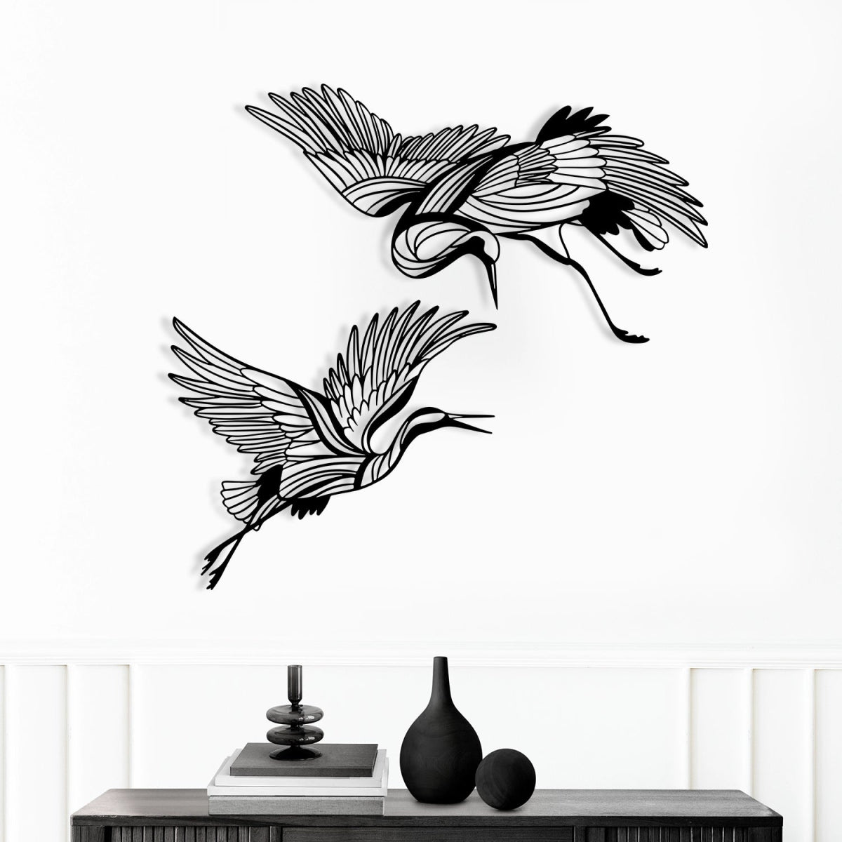 Elegant Birds in Flight Metal Sculpture - BrossHome Metal Wall Art