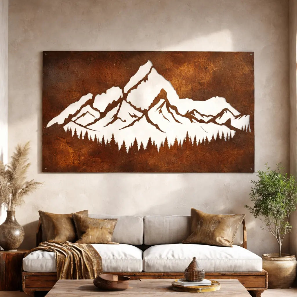 Extra-large rusty wall art made of durable steel for high-ceiling spaces