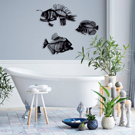 Fishbones Metal Wall Art (Set of 3) - BrossHome Metal Wall Art