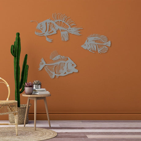 Fishbones Metal Wall Art (Set of 3) - BrossHome Metal Wall Art
