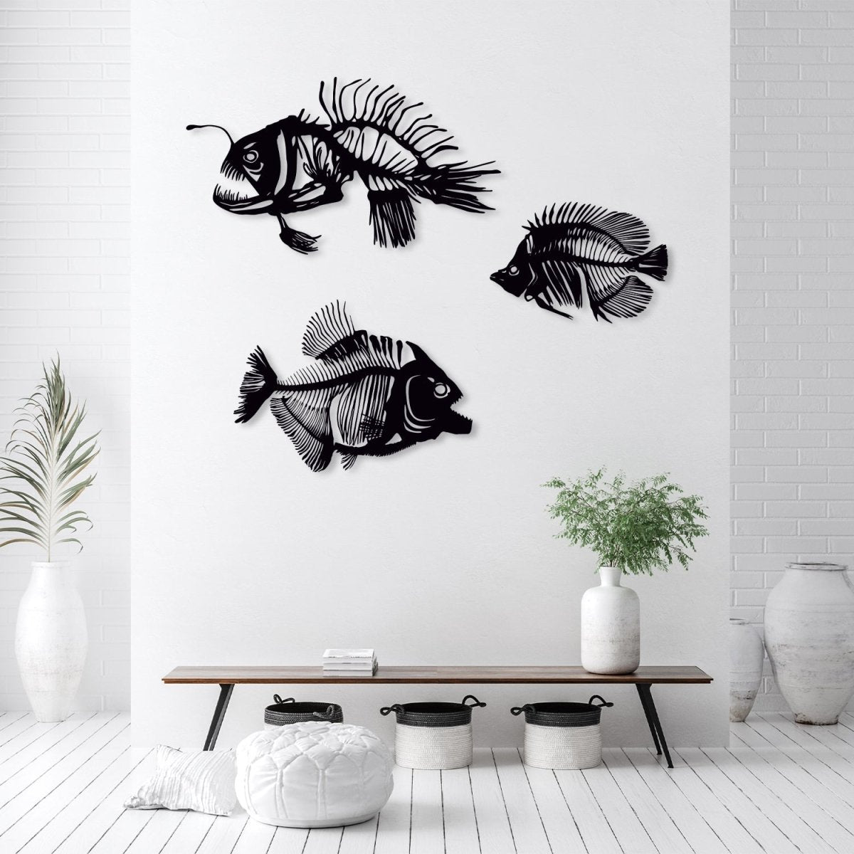 Fishbones Metal Wall Art (Set of 3) - BrossHome Metal Wall Art