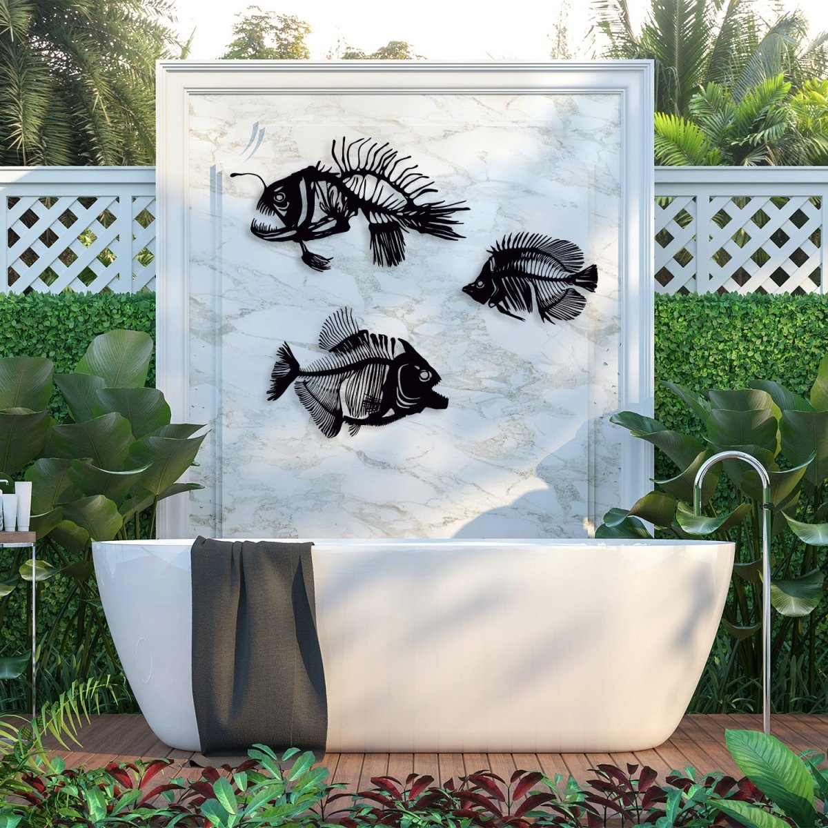 Fishbones Metal Wall Art (Set of 3) - BrossHome Metal Wall Art