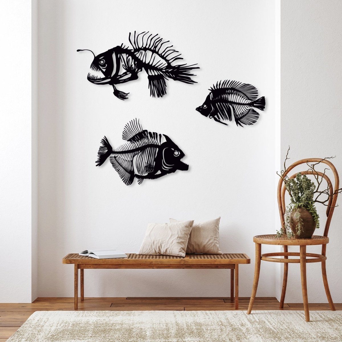 Fishbones Metal Wall Art (Set of 3) - BrossHome Metal Wall Art