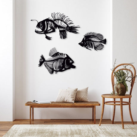 Fishbones Metal Wall Art (Set of 3) - BrossHome Metal Wall Art
