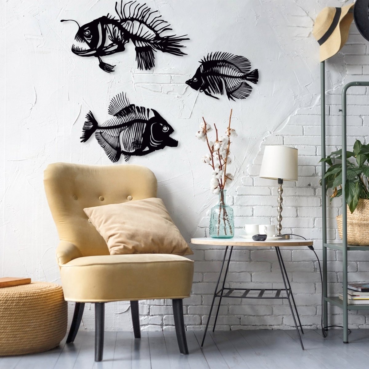 Fishbones Metal Wall Art (Set of 3) - BrossHome Metal Wall Art