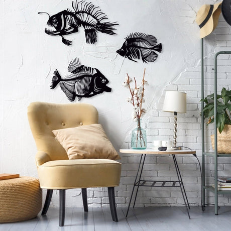 Fishbones Metal Wall Art (Set of 3) - BrossHome Metal Wall Art