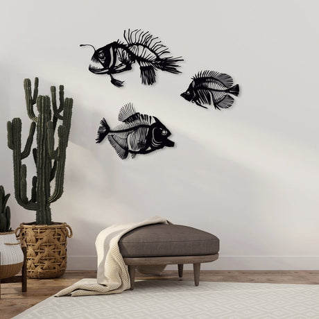 Fishbones Metal Wall Art (Set of 3) - BrossHome Metal Wall Art