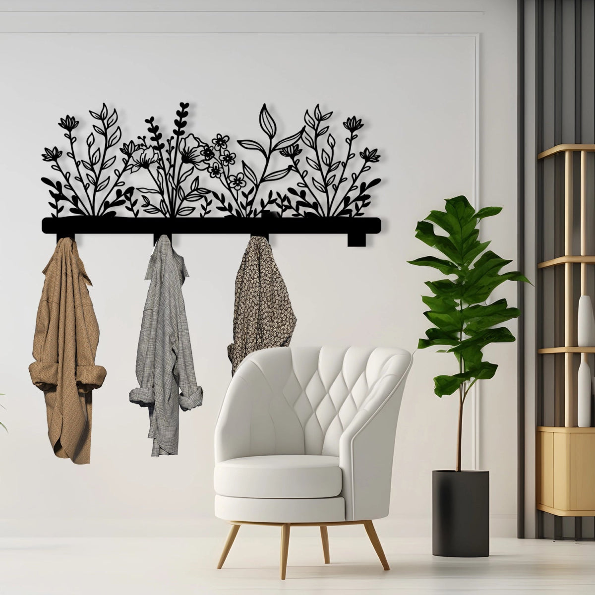 Floral Elegance Metal Wall Coat Rack - BrossHome Metal Wall Art