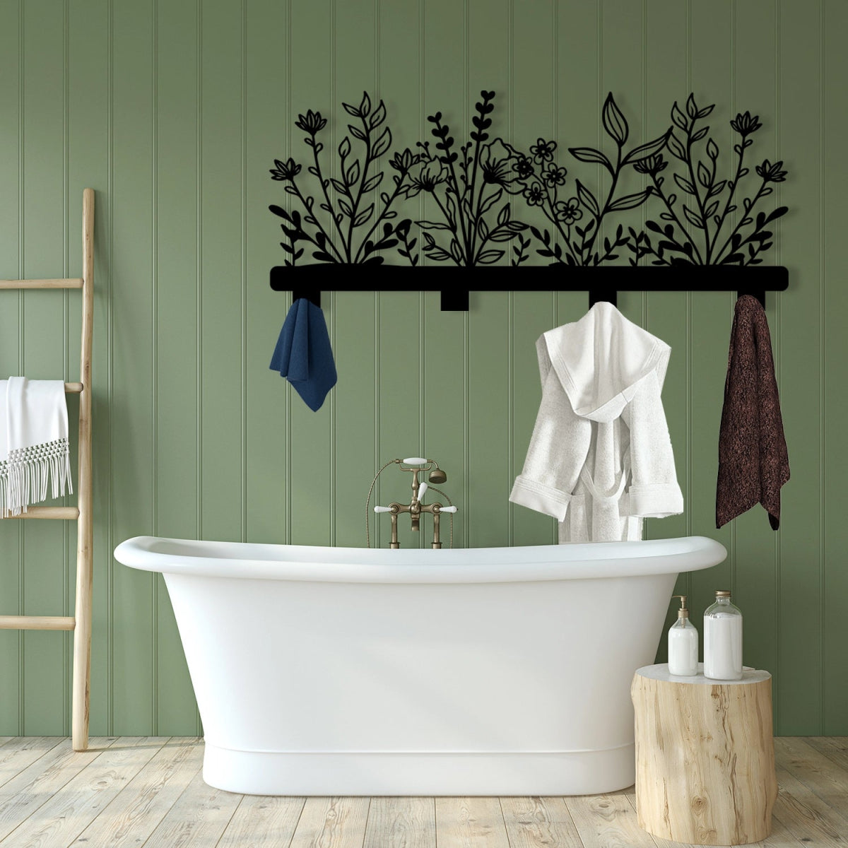 Floral Elegance Metal Wall Coat Rack - BrossHome Metal Wall Art