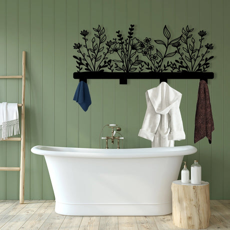 Floral Elegance Metal Wall Coat Rack - BrossHome Metal Wall Art