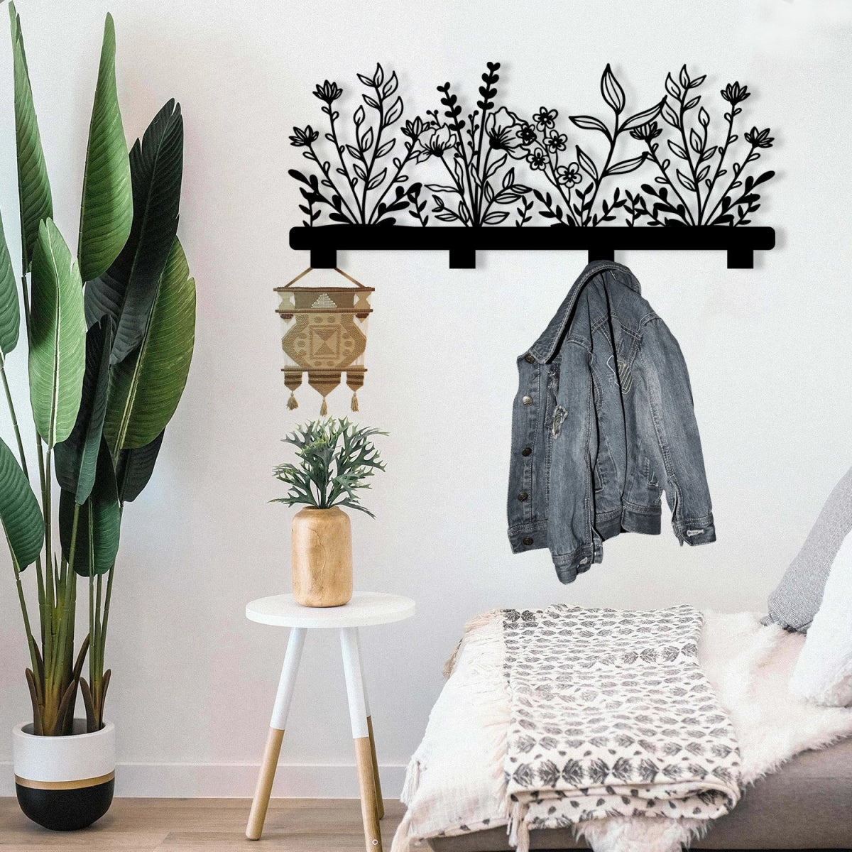 Floral Elegance Metal Wall Coat Rack - BrossHome Metal Wall Art