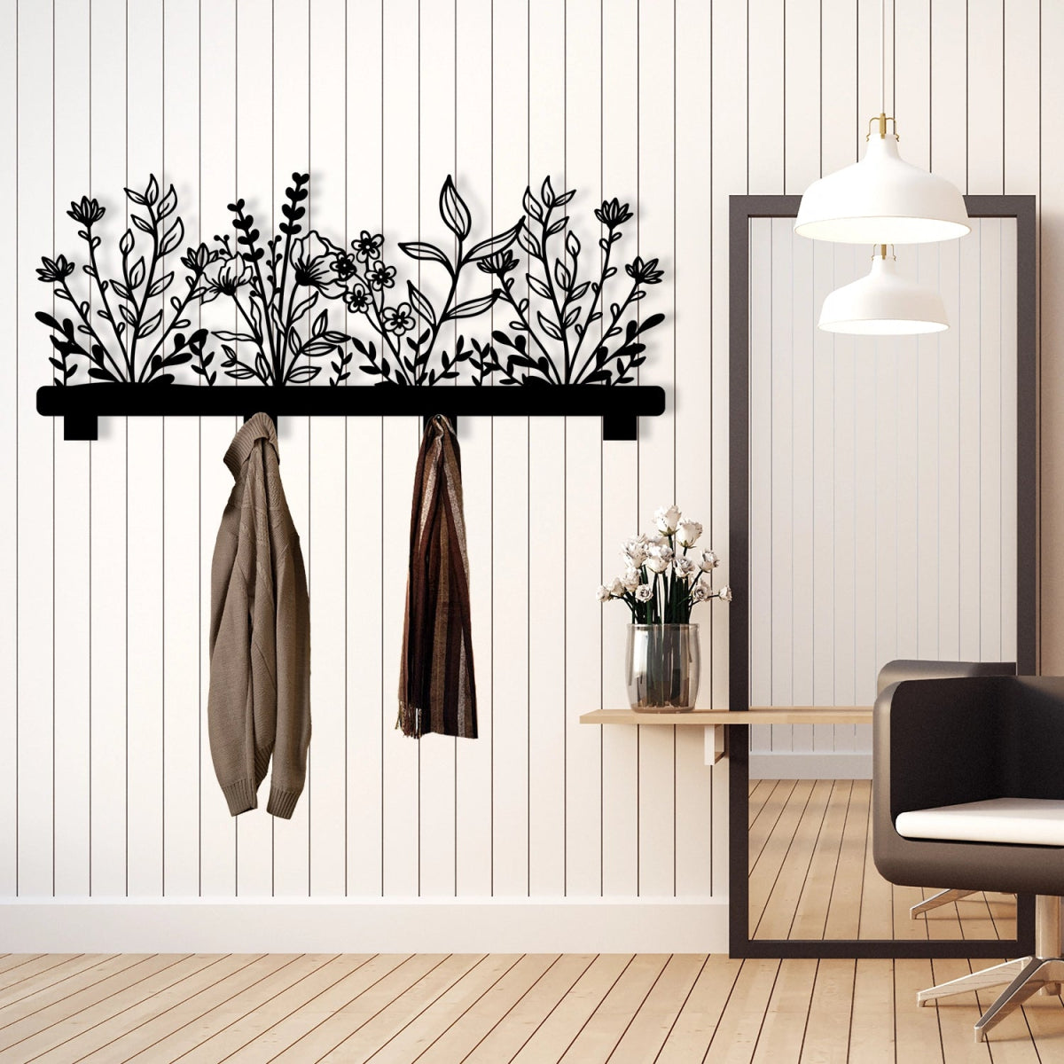 Floral Elegance Metal Wall Coat Rack - BrossHome Metal Wall Art