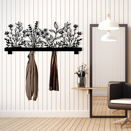 Floral Elegance Metal Wall Coat Rack - BrossHome Metal Wall Art