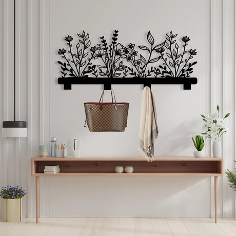 Floral Elegance Metal Wall Coat Rack - BrossHome Metal Wall Art