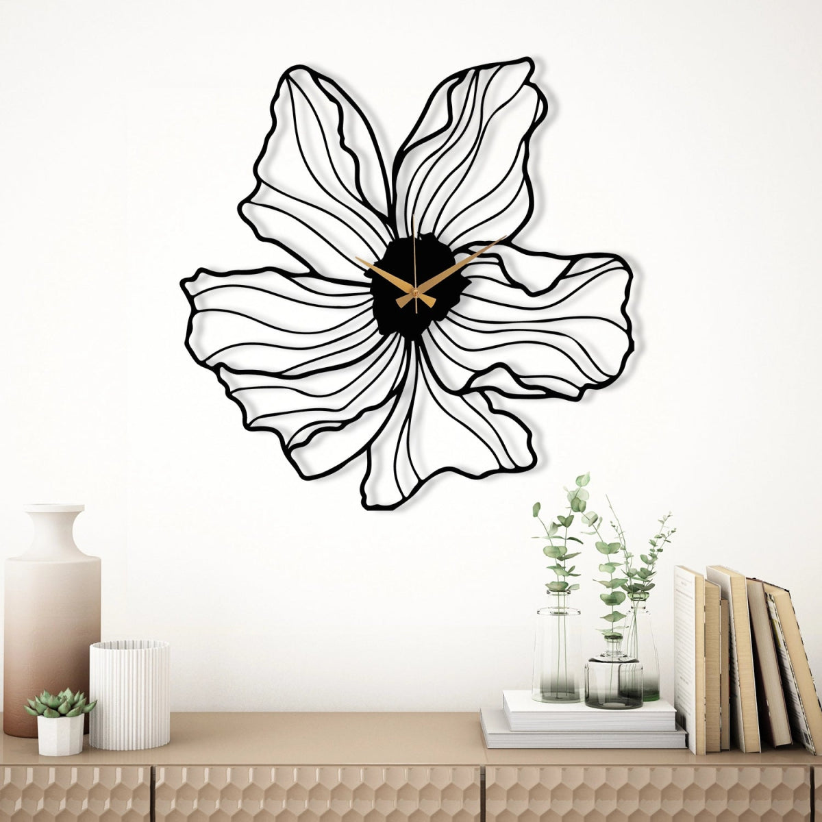 FLOWER SHAPED METAL WALL CLOCK - BrossHome Metal Wall Art