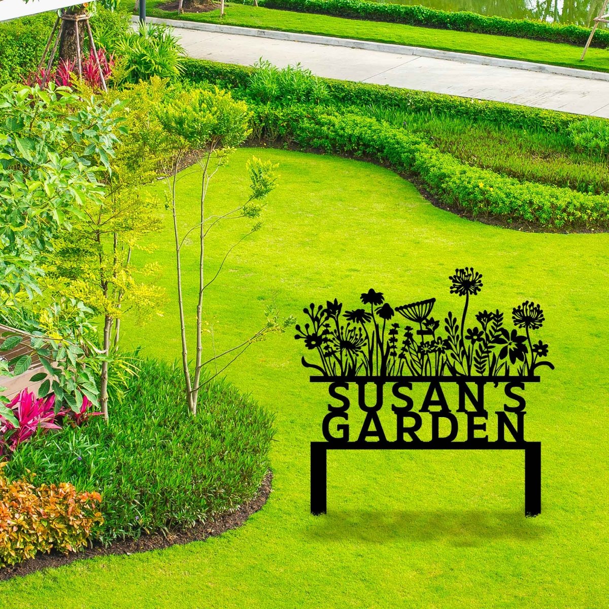 Flowery Custom Stake Metal Garden Sign - BrossHome Metal Wall Art