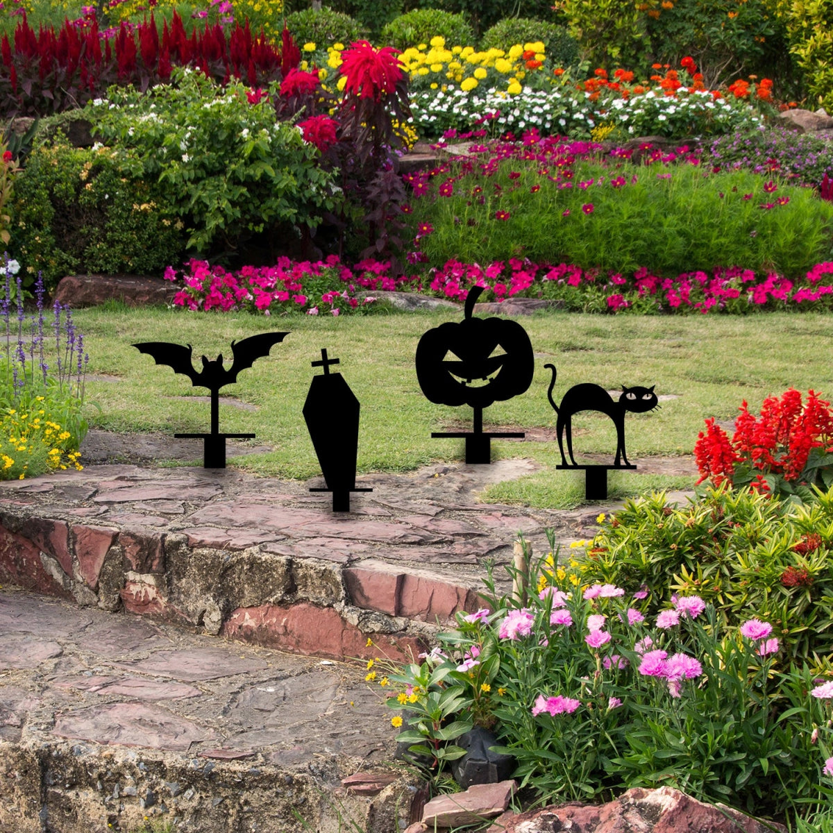 Halloween 4 Pieces Metal Garden Sign - BrossHome Metal Wall Art