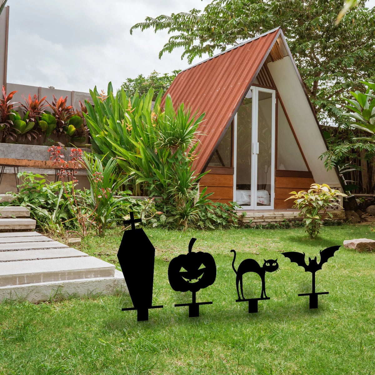 Halloween 4 Pieces Metal Garden Sign - BrossHome Metal Wall Art