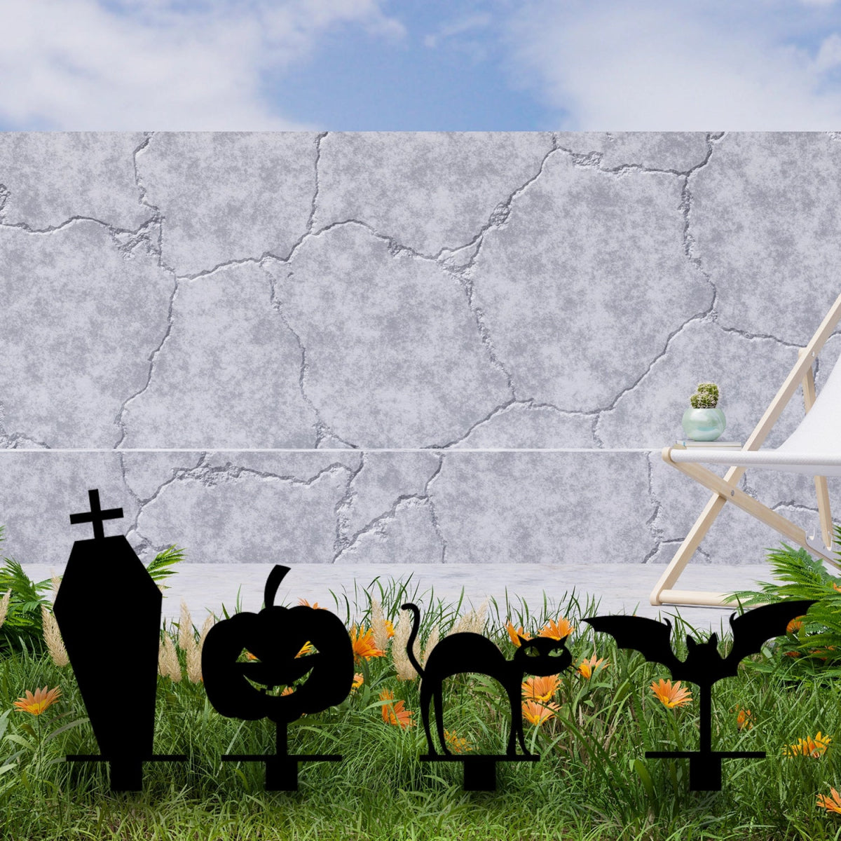 Halloween 4 Pieces Metal Garden Sign - BrossHome Metal Wall Art