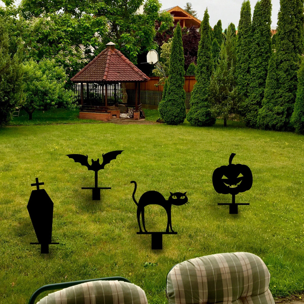 Halloween 4 Pieces Metal Garden Sign - BrossHome Metal Wall Art