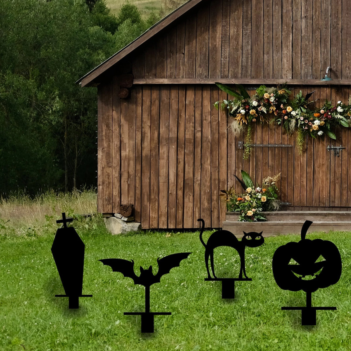 Halloween 4 Pieces Metal Garden Sign - BrossHome Metal Wall Art