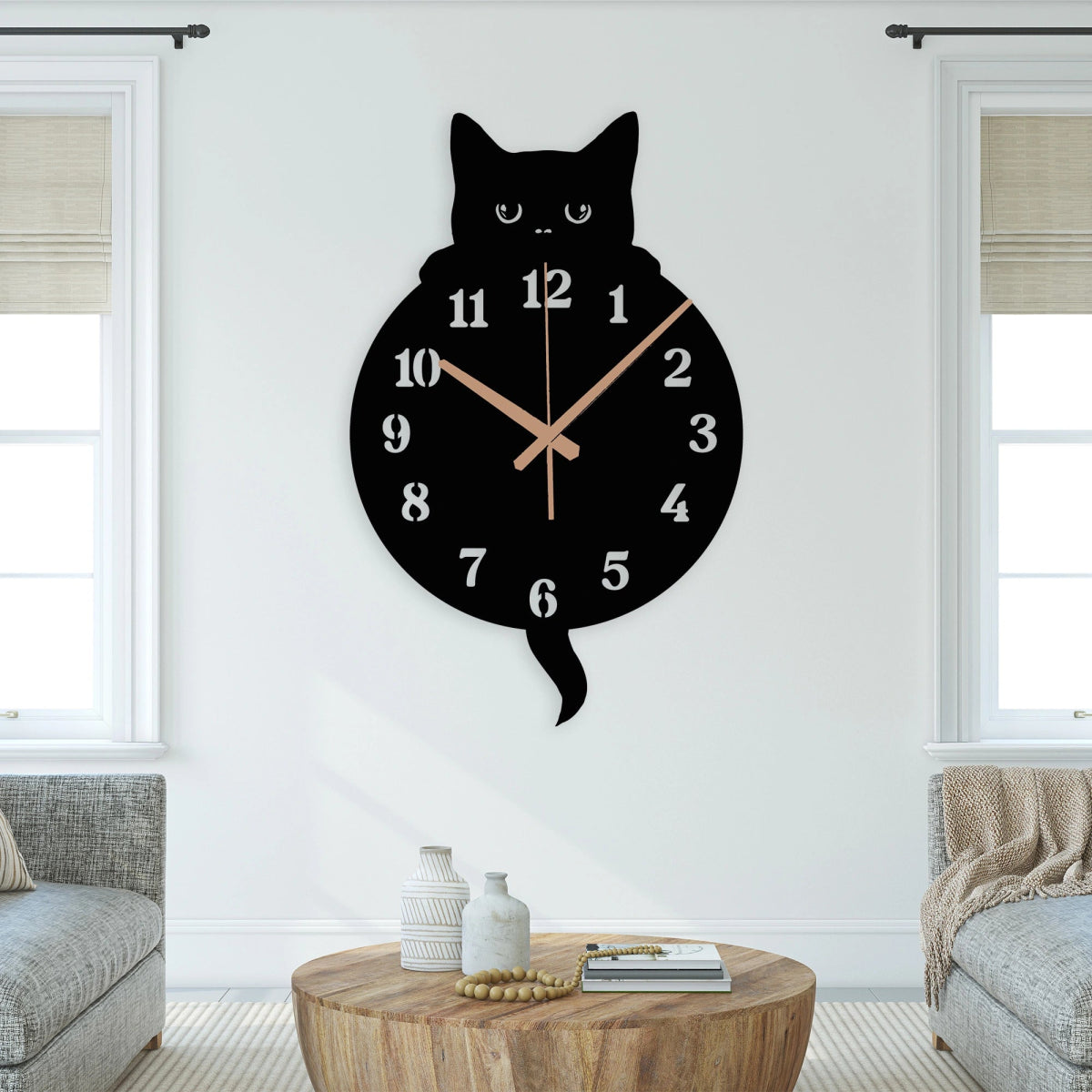 Halloween Black Cat Wall Clock - BrossHome Metal Wall Art