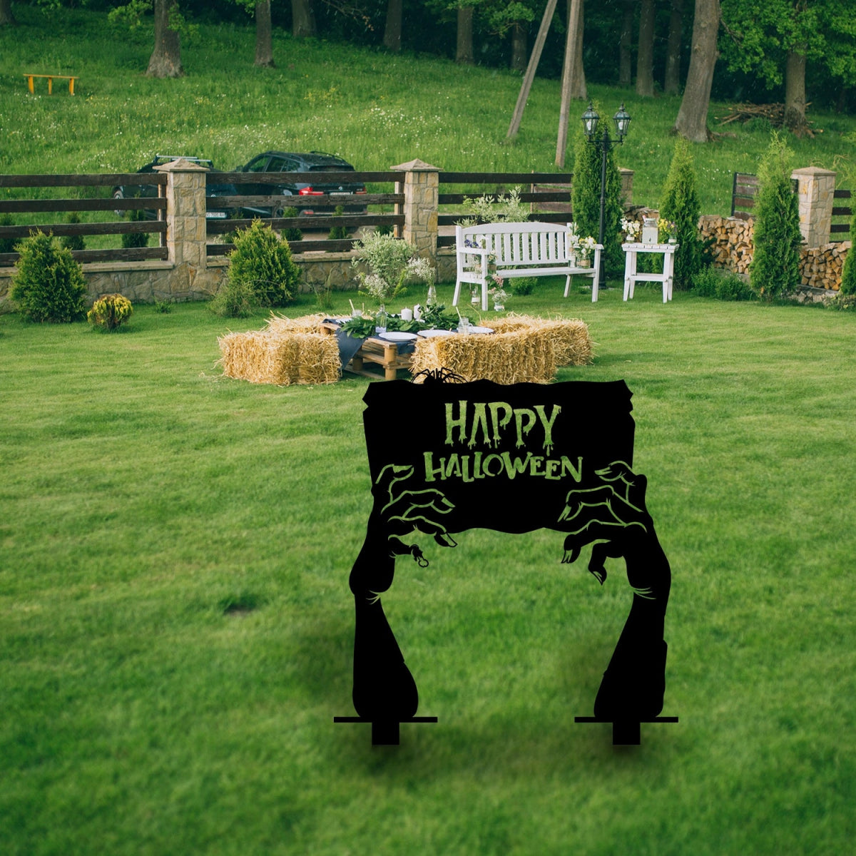 Happy Halloween Metal Garden Sign - BrossHome Metal Wall Art