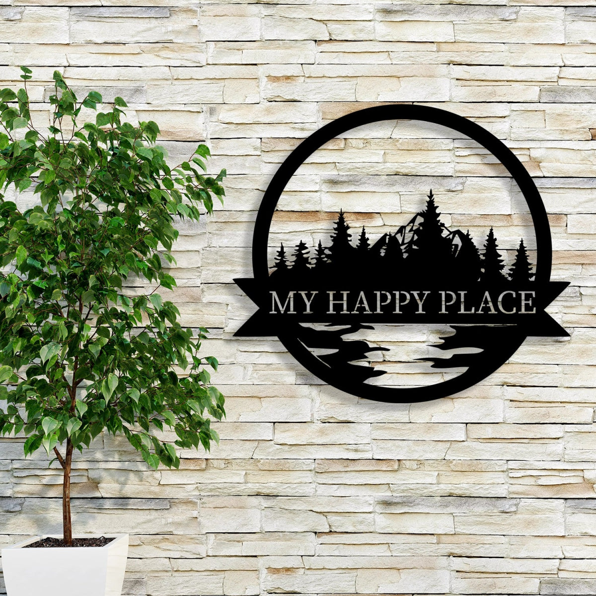Happy Place Metal Garden Sign Decor - BrossHome Metal Wall Art
